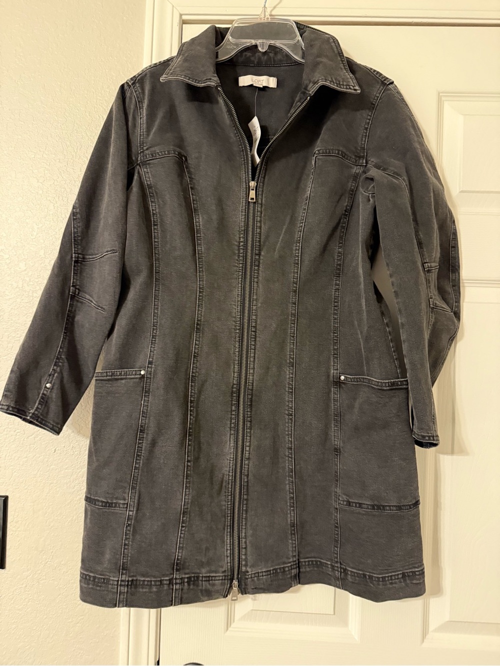LOFT Washed Black Zip-Front Mini Jacket Dress